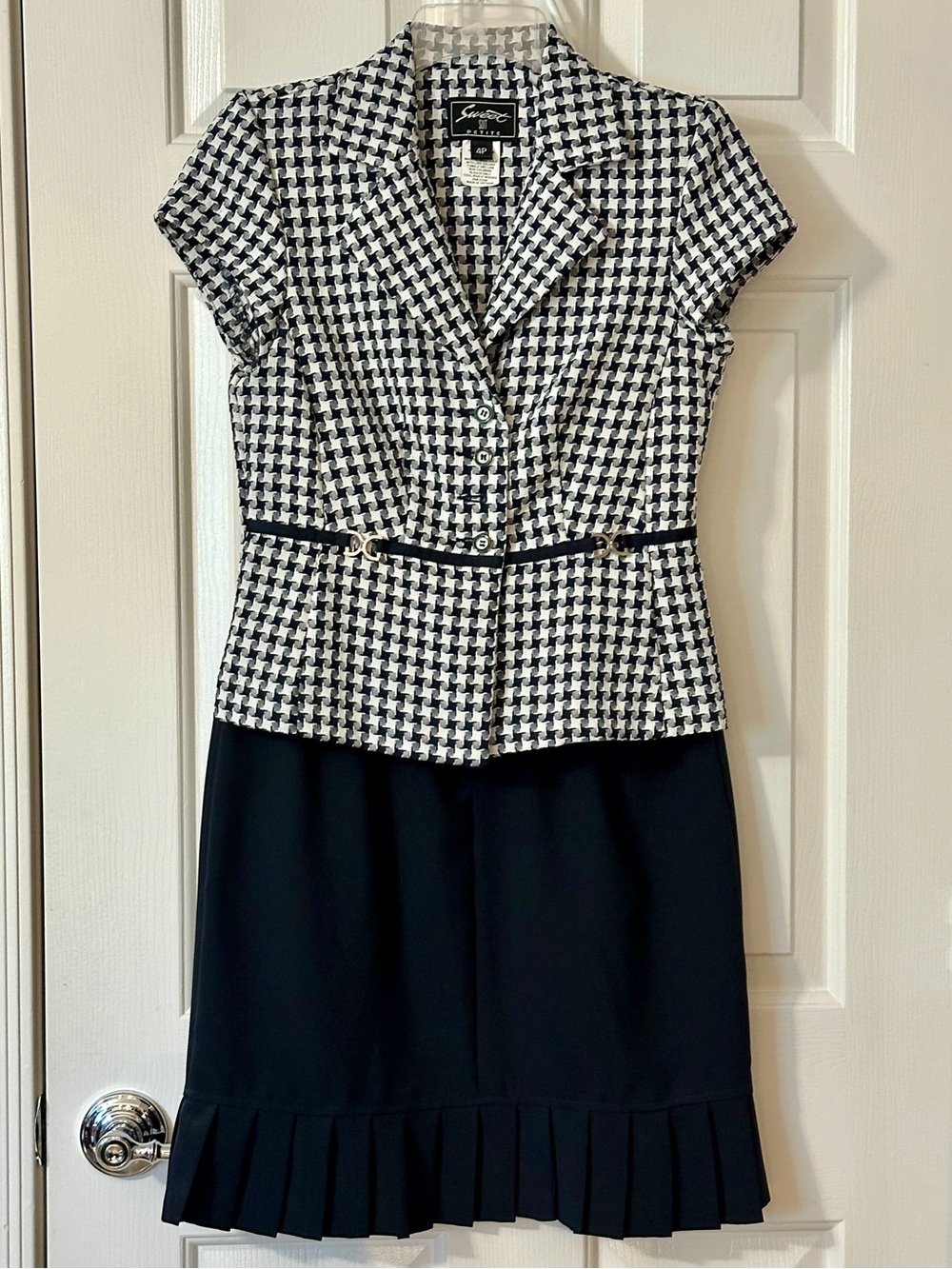 Dark Navy & White skirt suit set - Picture 2 of 5